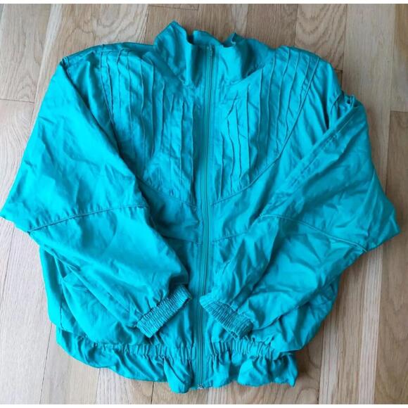 Bocoo Jacket Women X-Large Teal Windbreaker Lined Full Zipper Vintage XL Ruffles - Picture 1 of 9